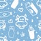 Natural Dairy Products Seamless Pattern, Organic Milk Food Endless Repeating Print Can be Used for Background, Wallpaper
