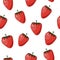 Natural delicious juicy organic berries seamless pattern with strawberries, vector color illustration on white background,