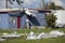 Natural disaster consequences. Severely damaged by hurricane mobile homes in Florida residential area