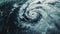 A natural disaster due to climate change. View of the strongest hurricane from space. A storm cloud in the shape of a spiral