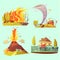 Natural Disaster Retro Cartoon 2x2 Icons Set