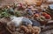 Natural dyes of traditional handmade alpaca wool production from plant in Cuzco, the Sacred Valley of the Incas, Peru.