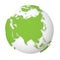 Natural Earth globe. 3D world map with green lands dropping shadows on white globe. Vector illustration