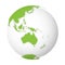 Natural Earth globe. 3D world map with green lands dropping shadows on white globe. Vector illustration