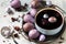 Natural Easter egg dye purple. Homemade Eggs are painted with natural egg dye from dried hibiscus flowers.