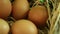 Natural eggs rotating in basket close up macro