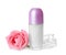 Natural female roll-on deodorant with rose and ice on white