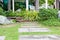 Natural flagstone path landscaping in home garden