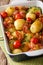 Natural Food: Baked new potatoes with bacon, green onions and to