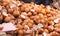 Natural food ingredient, broken brown chicken egg shells in front of bakery shop in food market stall. Nutrition, Poultry Egg,