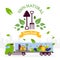 Natural food transportation, vector illustration. Truck delivers eco products from local farm to grocery store and