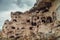 Natural fortress in the rocks in Uchisar, Cappadocia, Turkey. In