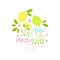 Natural fresh juice 100 percent original logo, lemon drinks label, eco product badge, menu element, colorful hand drawn