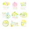 Natural fresh juice product set of logo templates hand drawn colorful vector Illustrations