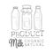 Natural Fresh Milk Product Promo Sign In Sketch Style With Three Different Bottles , Design Label Black And White
