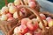 Natural fresh red and yellow apples in baskets