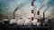 natural gas electrical power station, spherical storage tanks, fictional design - industrial 3D illustration