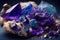 Natural gemstones on a dark background. Blue and purple crystals. Generative AI