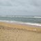 Natural golden colour sand background rough sea clear sky more foot prints in sri Lankan costal area