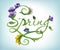 Natural green calligraphic word spring with flowers