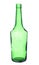 Natural green, empty, open, transparent bottle for wine or mineral water, or other liquids  with white background