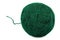 Natural green fine wool ball and loose thread, isolated clew, large detailed macro closeup