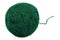 Natural green fine wool ball and thread, isolated clew macro closeup