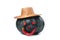 Natural green pumpkin, rustic straw hat, funny funny face of hot pepper, on a white background