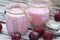 Natural homemade cherry yogurt. Closeup