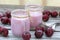 Natural homemade cherry yogurt. Closeup