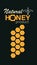 Natural honey. Emblem, label, business card. Linear bee logo, honeycomb and the inscription