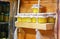 Natural honey in jars on a wooden shelf, souvenir rustic market