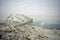 Natural ice sculpture on the frozen lakeshore