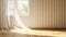 Natural Illumination Sunlit Sheer Curtain and Beige Brown Stripe Wallpaper