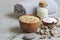 Natural Ingredients for Homemade Oatmeal Milk Body Face Scrub Beauty Concept