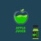 Natural Juice logo. Green Apple Packaging design. Label for juice.