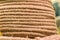 Natural jute rope, vegetable fiber woven thick thread close-up textured effect. Natural plant material. Hemp or linen rope.