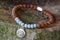 natural labradorite beads and rudraksha seed beads bracelet with lotus pendant