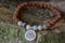 natural labradorite beads and rudraksha seed beads bracelet with lotus pendant