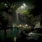 Natural Lake Inside a Cave with Lush Greenery