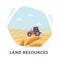 Natural Land Resource with Grain Field and Tractor as Agriculture Hexagonal Shape Picture Vector Illustration