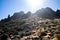 Natural landscape with desert and volcano rocks in Tenerife. Hiking in natural park