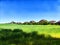 Natural landscape with green grass and a blue sky on a sunny summer day. Beautiful scenery with endless expanse