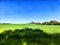 Natural landscape with green grass and a blue sky on a sunny summer day. Beautiful scenery with endless expanse