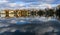 Natural Landscape, Reflection of clouds and lodges in the water of a quiet lake in New Jersey