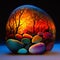 Natural landscape at sunset on painted stones