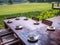 Natural landscape, Table and chairs on the terrace for dining and enjoy the beautiful natural landscape of forest and mountains in