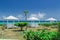 Natural landscape view with beautiful inviting gorgeous massage gazebos near the beach and ocean