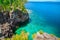 natural landscape view on great Cyprus lake and cliffs