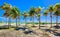 Natural landscape view of tropical palm garden leading to the beach and ocean at Cayo Coco island, Cuba